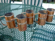 5 VICTORIA TAXCO MUGS / CUPS  4.65" - Copper & Silver - Pattern 482 - Mexico