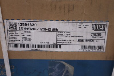 NEW WEG 0.33 HP02PW56C-115/208-230V 60HZ IP55 .3336ES1BW56CFL-S STOCK H176