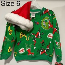 NEW Grinch Sweatshirt Kids 6 Christmas Shirt Long Sleeve Santa Hat Merry