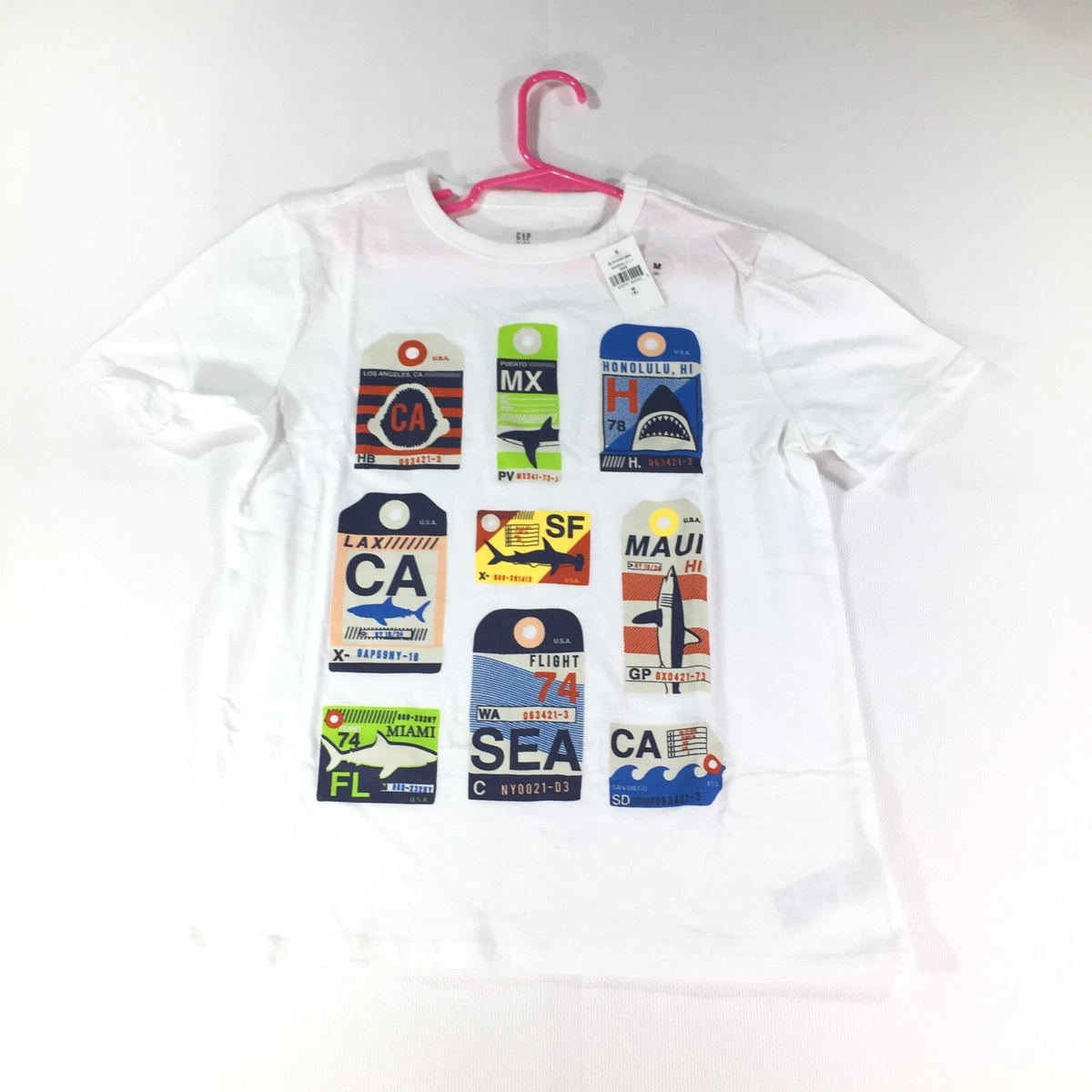 Gap Kids T SHIRT Size Medium 8 White Travel Tickets Design New