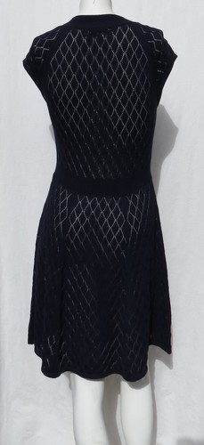 TRINA TURK Navy Blue Pointelle Sweater Knit Cotton Modal Cap Slv ELSA Dress sz M - Picture 3 of 5