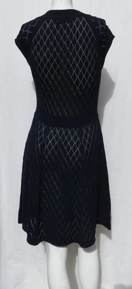 TRINA TURK Azul Marino Pointelle Suéter Tejido Algodón Modal Gorra Slv ELSA Vestido Talla M Foto 3 de 4