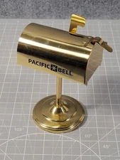 Vtg Pacific Bell Brass Desktop Mailbox Stamp Holder USPS Project Employee Gift