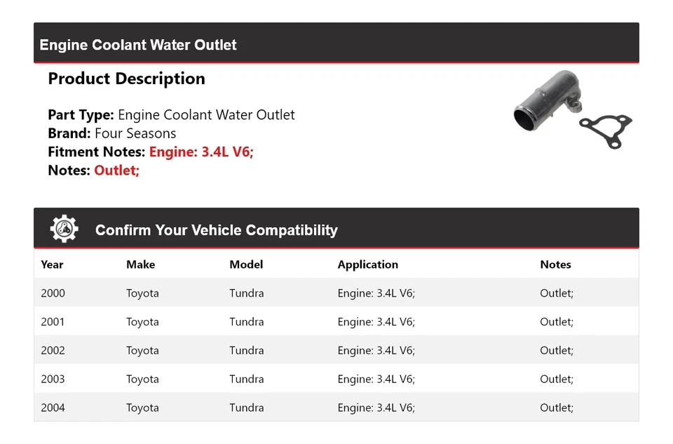 Salida de agua refrigerante motor V6 3,4 L Toyota Tundra 2000-2004 4 estaciones 2001 Foto 2 de 3