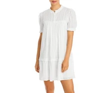 Aqua Puff Sleeve Trapeze Dress White Size Medium