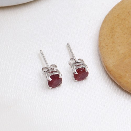925 Sterling Silver Ruby Tiny Stud Earrings and Pendant Handmade Jewelry Set - Picture 8 of 8