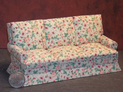 Sofá de casa de muñecas con patrón de flores Pequeña flor mini sofá doble de casa de muñecas regalo para niñas accesorio de moda para casa de muñecas o muñeca a escala 1//12