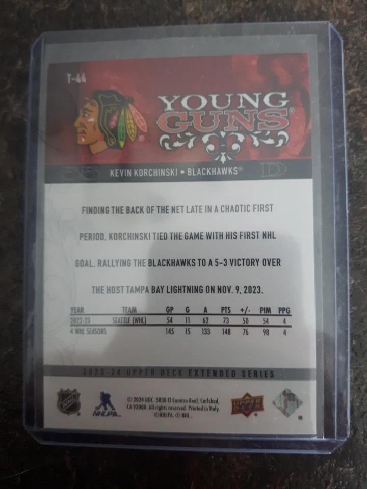 2023-24 Upper Deck Extended Series Young Guns Retro Tribute Kevin Korchinski T44 - Image 2 of 2