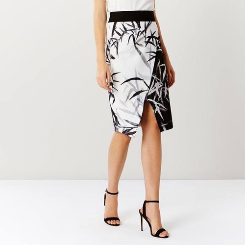 Coast Black & White Messia Pencil Skirt Knee-length Floral Print UK Size 10 W28