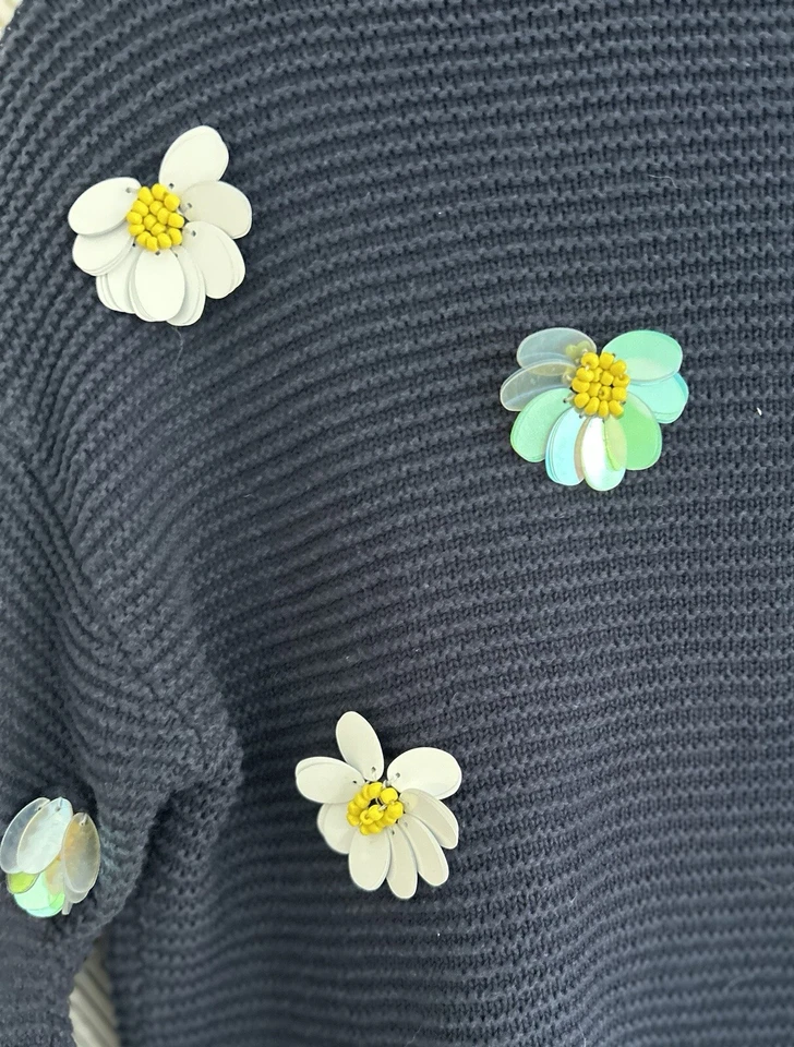 ZARA Girls Navy Blue Knit Sweater with Beaded Embellishment Size 11-12 - Image 4 of 4