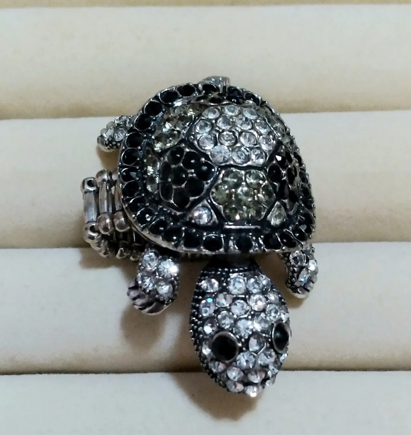 Adjustable Large Wiggle Turtle Ring Black Gray & … - image 1