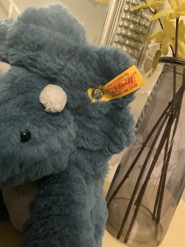 Steiff Plush Dinosaur Dixi Triceratops Cuddly Soft Toy Blue Approx 24cm - Picture 2 of 10
