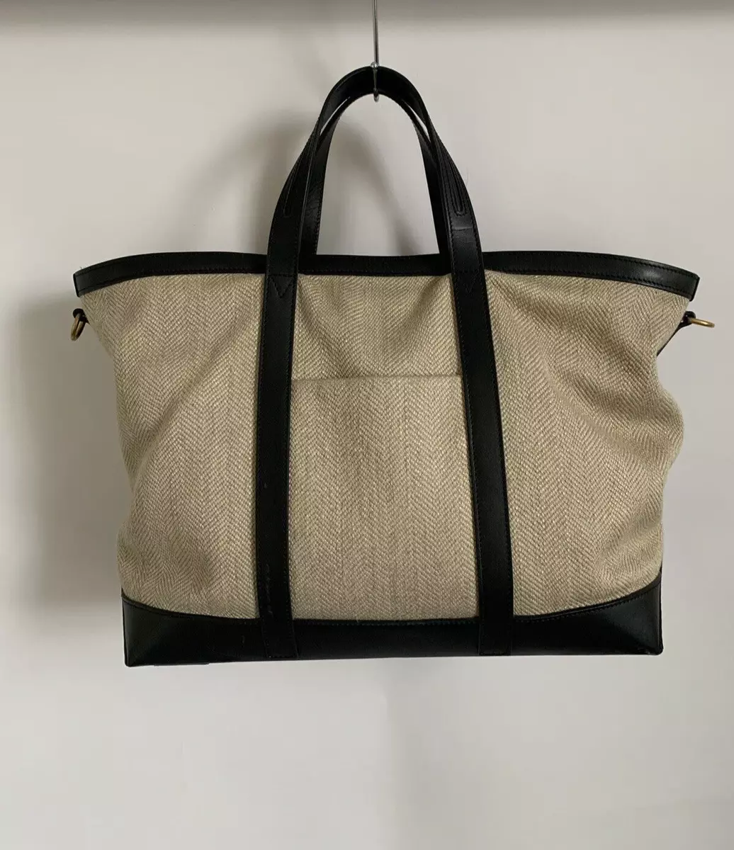 MISMO Vigour Beige Grand Herringbone Linen Leisure Tote Bag Black