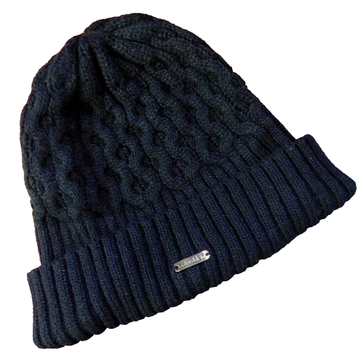 Calvin Klein Beanie Knit Hat 100% Acrylic Black Chunky Cable Knit
