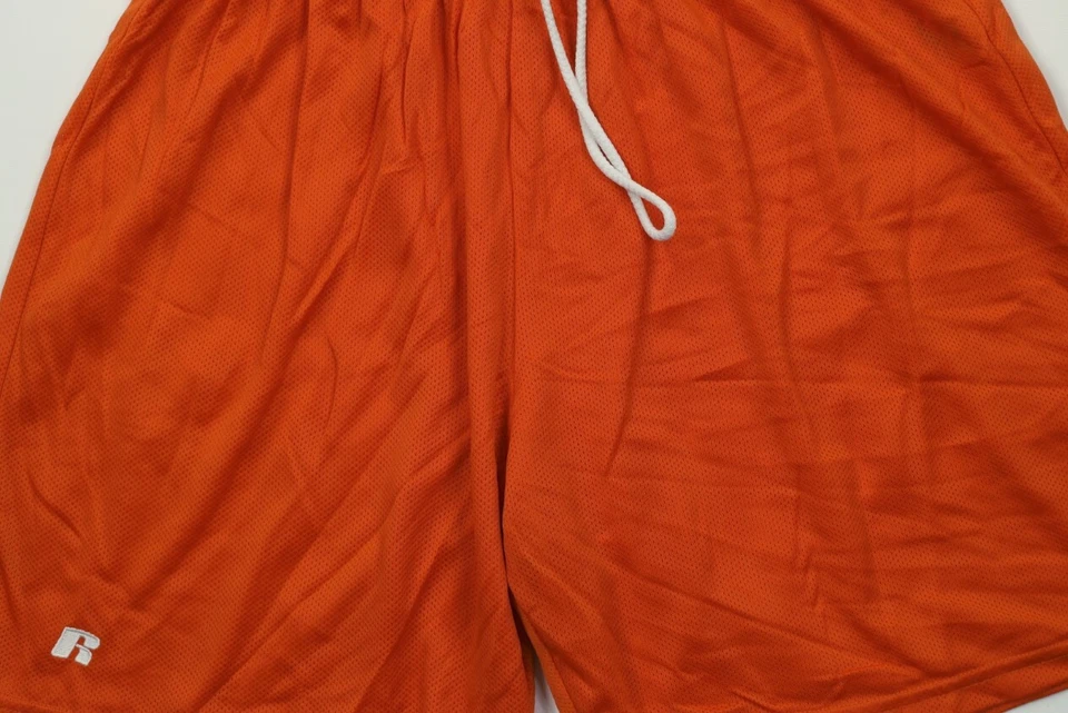 Pantalones Cortos Russell Atléticos Para Hombres XL De Colección Años 90 Malla en Blanco Sobre la Rodilla Naranja Nylon Foto 3 de 4