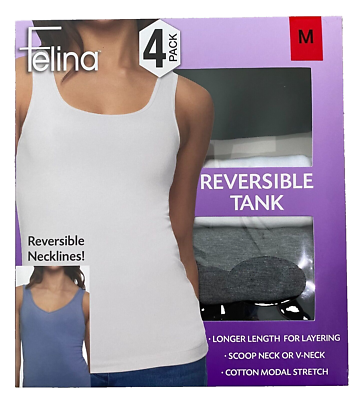 Felina Women Reversible Cotton Tank Tops 4-Pack, White, Gray, 2x
