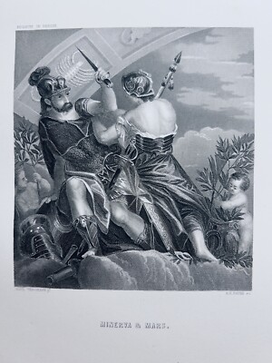 PAUL VERONESE MINERVA & MARS KUNST 1872 ANTIQUARISCH STAHLSTICH GEMÄLDE GRAVURE