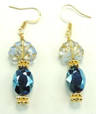 Blue Crystal Earrings  Czech Leaves Handmade Jewelry