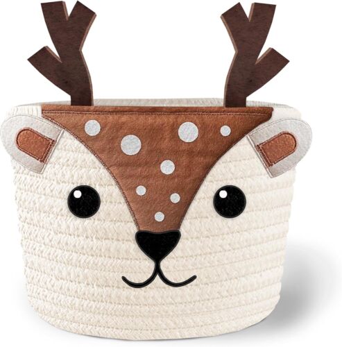 Cute Deer 100% Cotton Rope Baby Laundry Basket for Boys & Girls,