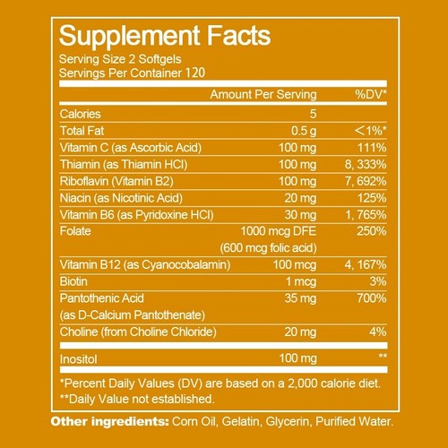 Vitamin B Complex 120 Capsules B1,B2,B3,B5,B6,B7,B9,B12, Immune Support Caps - Picture 4 of 7