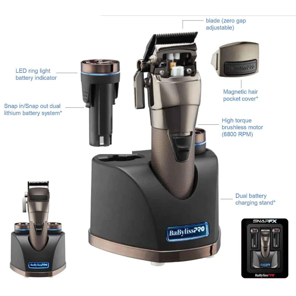 BaByliss PRO SNAPFX Black Clipper With Snap In/Out Dual Lithium