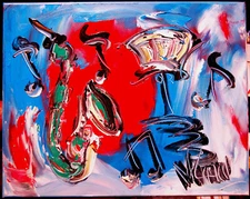 Saxophone MARK KAZAV - ORIGINAL OIL PAINTING ABSTRACT MODERN ART  rth5