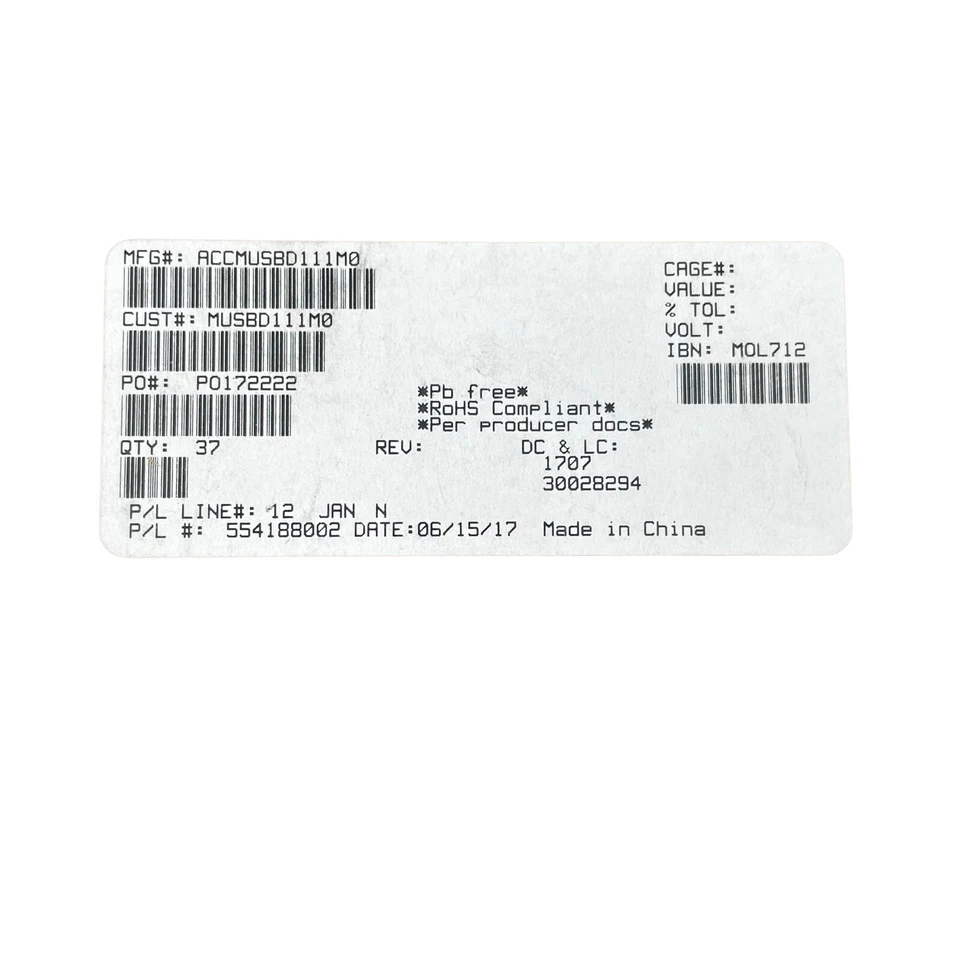 [37 Piezas] MUSBD111M0 Amphenol Conectores USB B ÁNGULO RECTO M3 RESISTENTE Foto 4 de 4