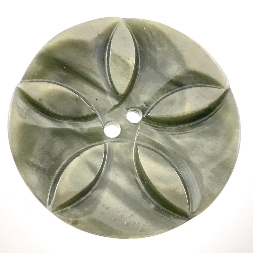 Vintage Molded Plastic Black Marble Garment Button 1.3in Floral Pattern 207B - Image 2 of 4