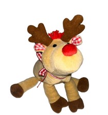 Eden Christmas Reindeer Floppy Plush Gingham Ribbon Ears Red Nose - 8 in