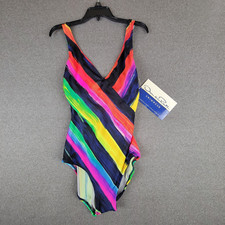 Vintage Oscar de la Renta Size 10 Multicolor Striped One Piece Swimsuit 1098