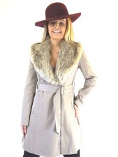 Campbell Cooper Smart Ladies Long Natural Zipped Trench Coat Faux Fur Collar