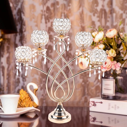5 Braccia Candelabro Tavoli Decorazione Cristallo Candelabro Portacandele 62cm NUOVO - Foto 5 di 11