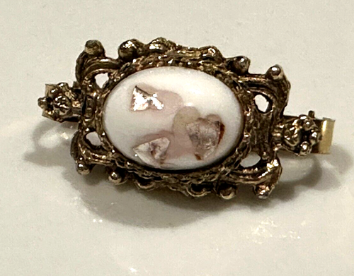 TSCHECHISCHER GLAS CABOCHON STEIN SCHAL CLIP SLIDE WEISS GOLD KONFETTI ROSA VINTAGE GEBRAUCHT, IN EINWANDFREIEM ZUSTAND