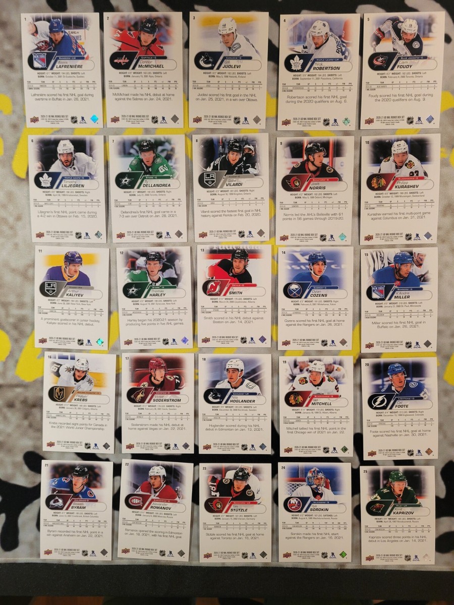 2020-21 Upper Deck NHL Rookies 1-25 Complete Set | eBay