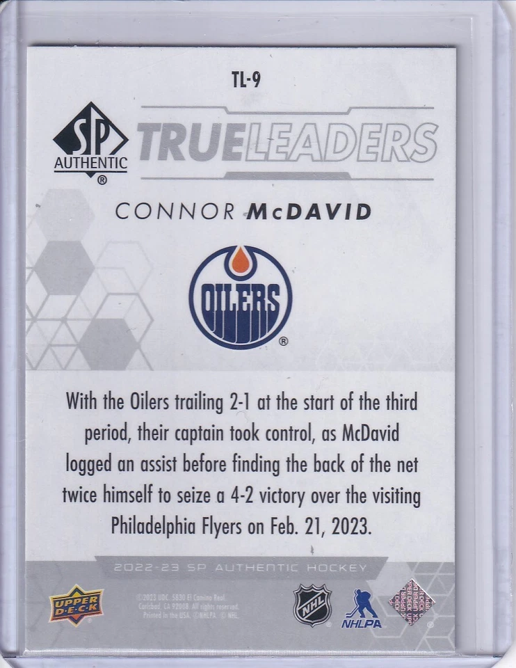 2022-23 SP Authentic True Leaders Connor McDavid #TL-9 Edmonton Oilers - Image 2 of 2