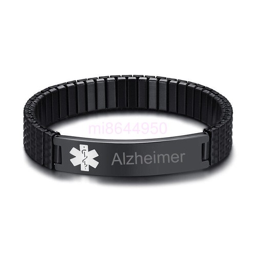 7" Spring Stretch Band Women Men Medical Alert ID Bracelet DIY Engraving Black - Picture 27 of 30