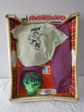 Conjunto de disfraces vintage para niños Masport Masporo Hulk hecho en Francia Marvel Comics 1979