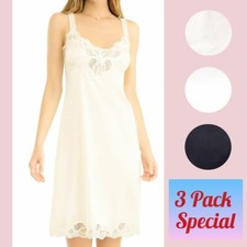 3 Pack Special Illusion Women Antistatic Nylon Satin Lace Nightgown Full Slip