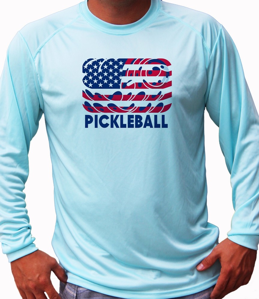 Pickleball American Flag Sport Long Sleeve UPF 50 T-Shirt Sun UV Performance