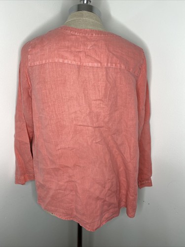 J Jill Womens Pink Tunic Top Linen Cotton L Peasant Blouse Shirt Frog Button - Picture 5 of 7