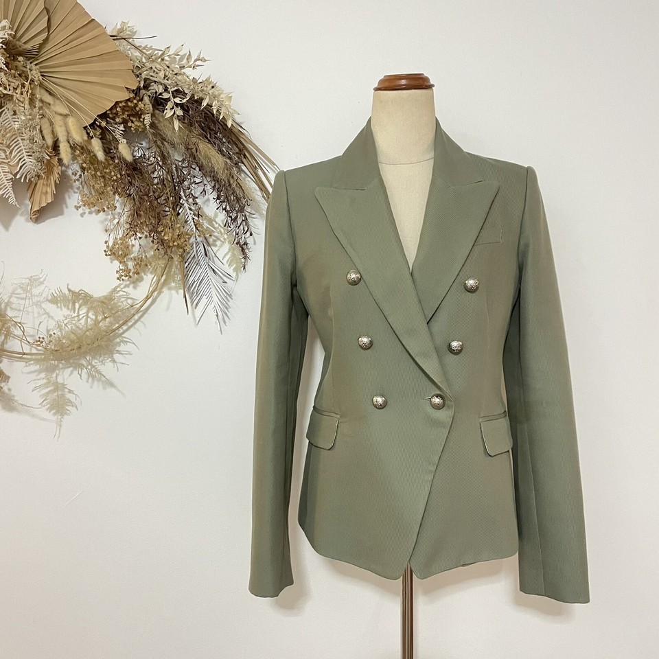 CAMILLA & MARC Sage Green Dimmer Blazer Jacket silver Button military