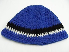 ROYAL BLUE, BLACK WHITE HAND KNITTED - YOUTH SIZE - STOCKING CAP BEANIE HAT