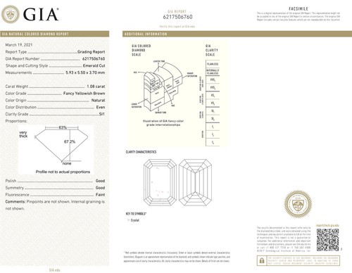 Emerald Shape Diamond Fancy Brown Loose 1.08 Carat Polished SI1 GIA Certificate - Picture 3 of 10