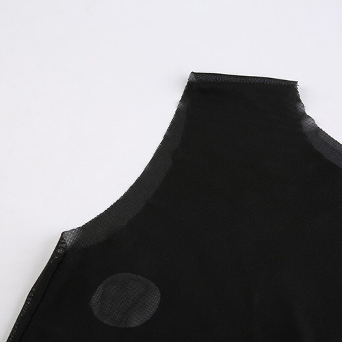 Women Sleeveless Sheer Mesh Crop for Tank Top Sexy Ripped Hole Racerback Vest Sh - Picture 4 of 10