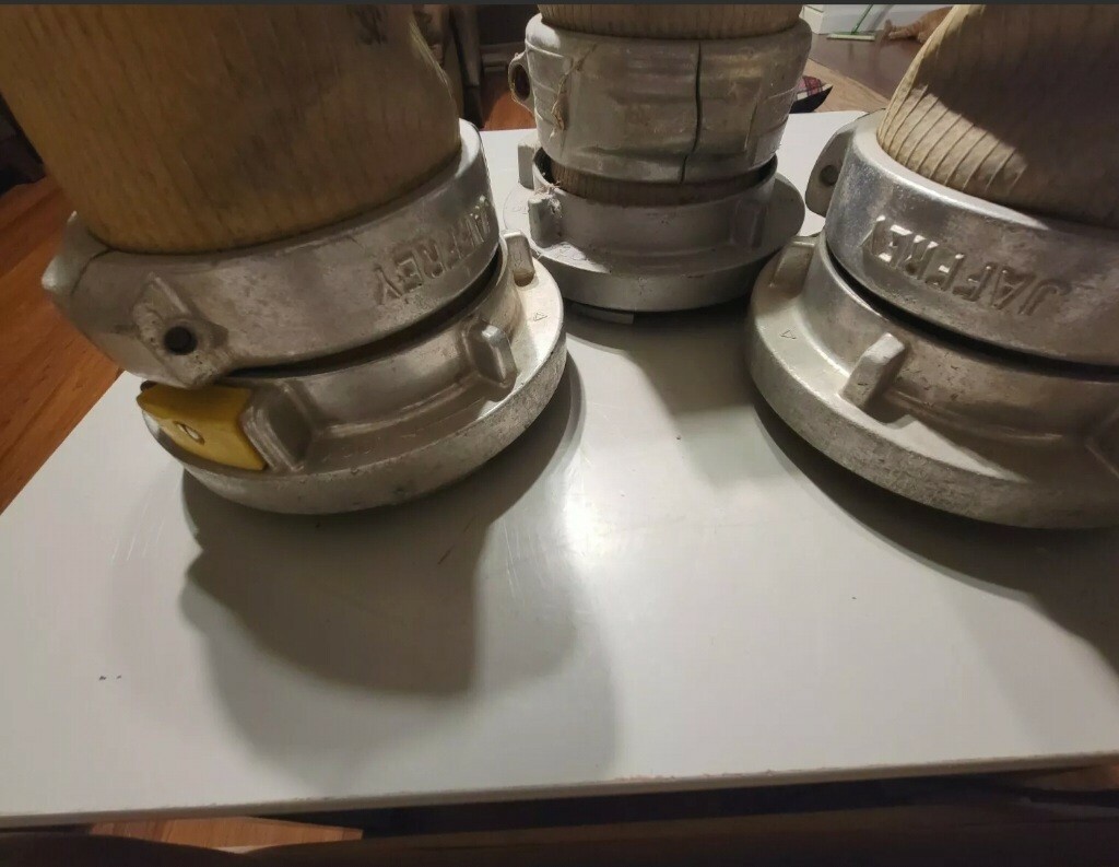 Lot of 3 fire house couplings 2 Jaffrey 1 snaptite