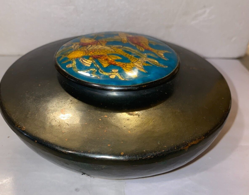 Antique Chinese/Oriental Cloisonné Koi mosaic Design Covered Box @lid 6" x2 3/4" - Bild 3 von 11