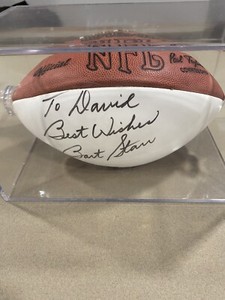 BART STARR PACKERS AUTOGRAPHED WILSON NFL WHITE PANEL FOOTBALL JSA COA “DAVID”