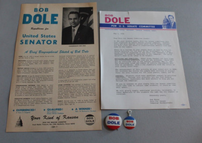 Vintage 1968 Campaign Letter Bob Dole 1st Senate Campaign Pins Advertisement