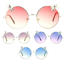 SA106 Retro Unique Palm Tree Trim Gradient Color Hippie Round Sunglasses