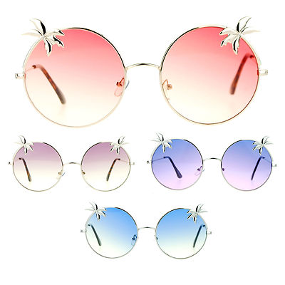 SA106 Retro Unique Palm Tree Trim Gradient Color Hippie Round Sunglasses